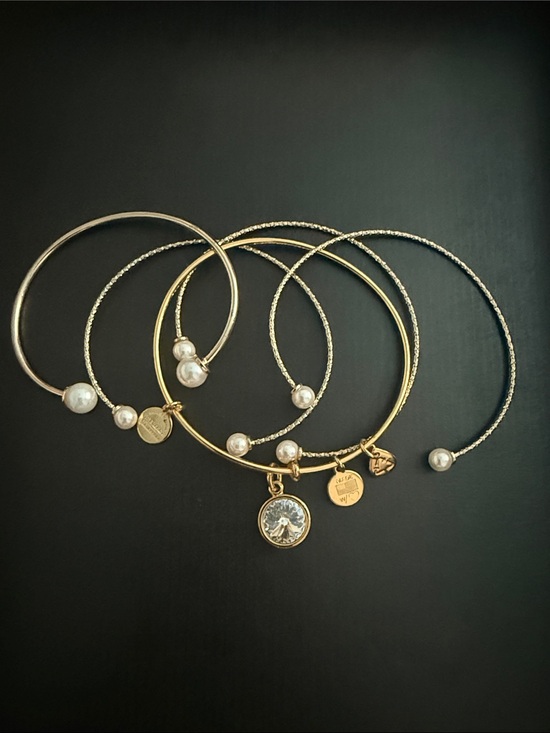 Alex and Ani Jewelry - Gold Tone and Pearl Accent Bangle Set - Women Jewelry
